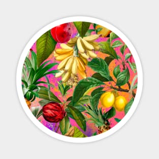 Vibrant tropical floral leaves and fruits floral illustration,botanical illustration, tropical plants, Pink fruit pattern over a Magnet